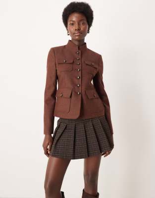 Mango - Veste courte style utilitaire en laine mélangée - Marron-Brown