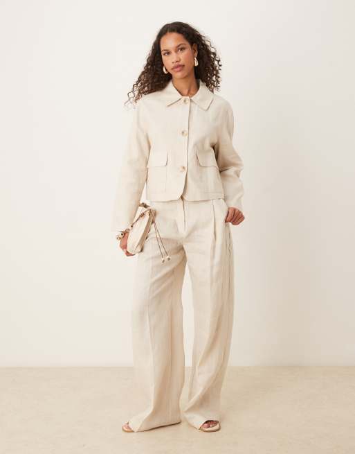 Mango Veste d'ensemble boutonnée en lin Taupe ASOS