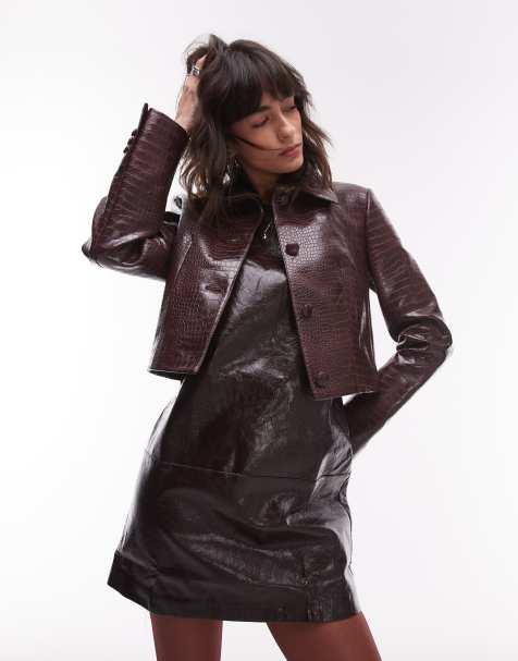 Mango - Veste d'ensemble en similicuir effet croco - Bordeaux - view 1