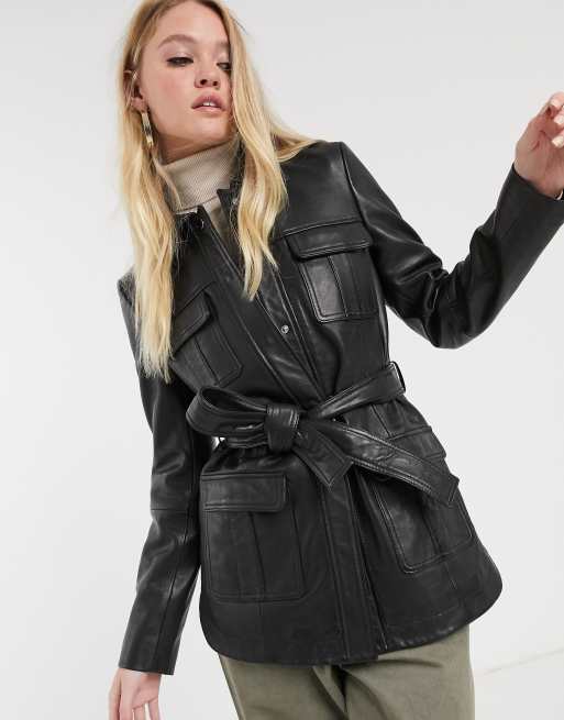 Veste en cuir femme best sale avec ceinture