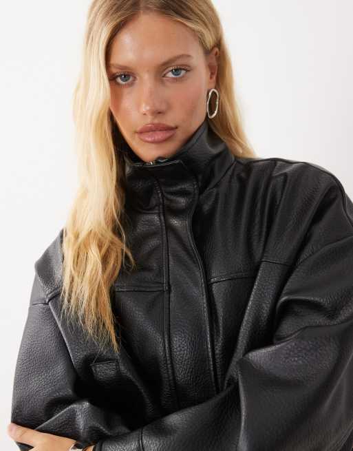 Mango veste en imitation cuir à col montant noire, 3 de 4