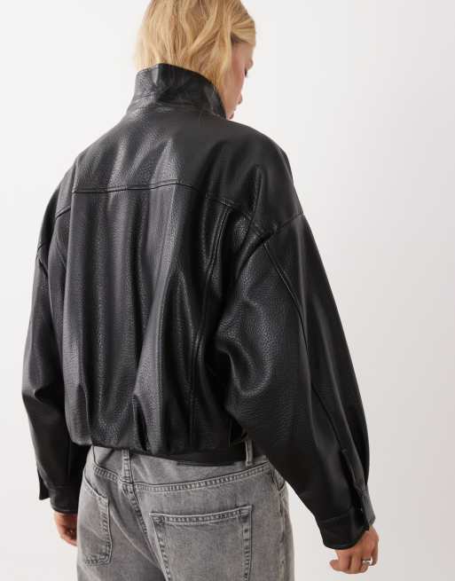 Mango veste en imitation cuir à col montant noire, 4 de 4
