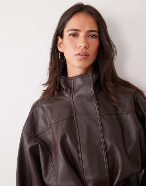 Mango veste en imitation cuir à nouer à la taille marron, 3 de 4