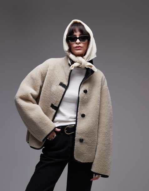 Mango - Veste en imitation peau de mouton à col cheminée - Beige - view 1