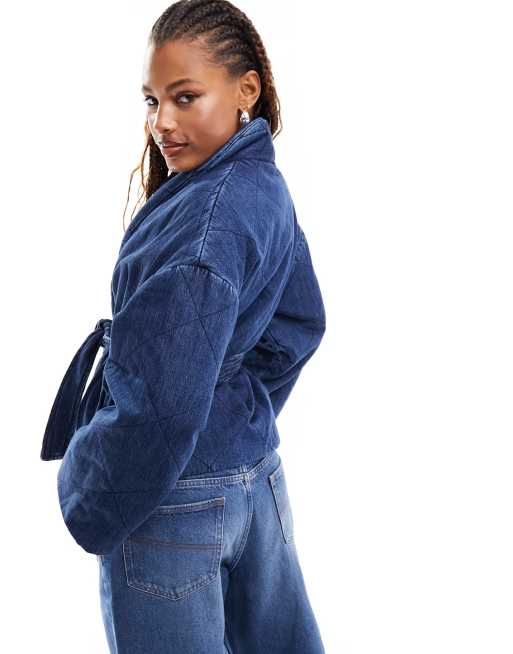 Mango Veste en jean avec liens la taille Bleu