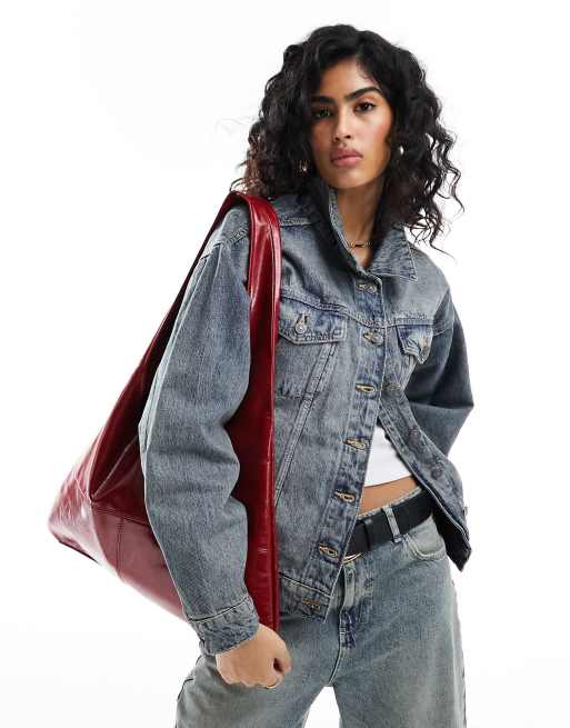 Mango - Veste en jean effet délavé - Bleu foncé