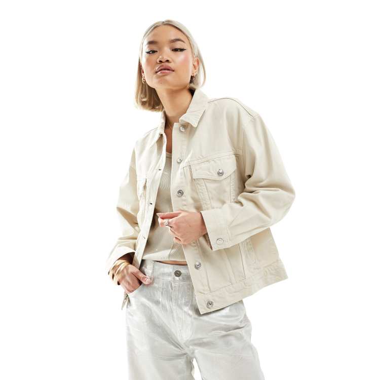 Mango Veste en jean oversize Blanc ASOS