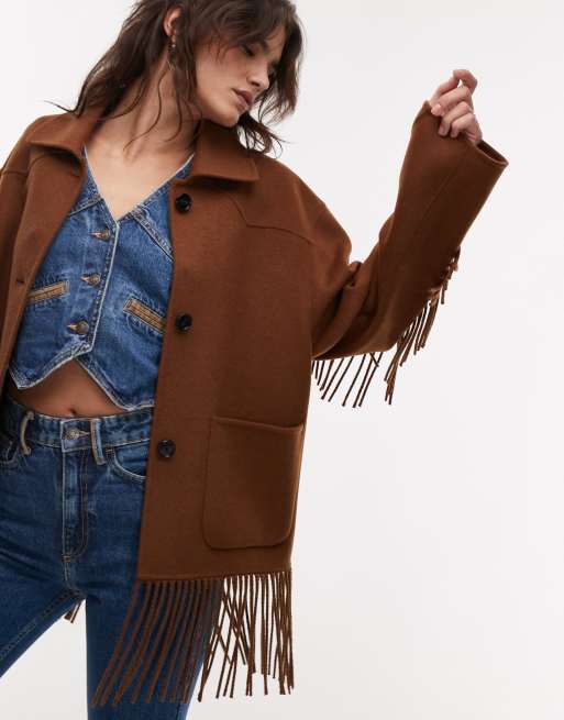 Mango Veste Frange Femme Veste En Cuir Noir à Franges, Neuve Mango - Main Image