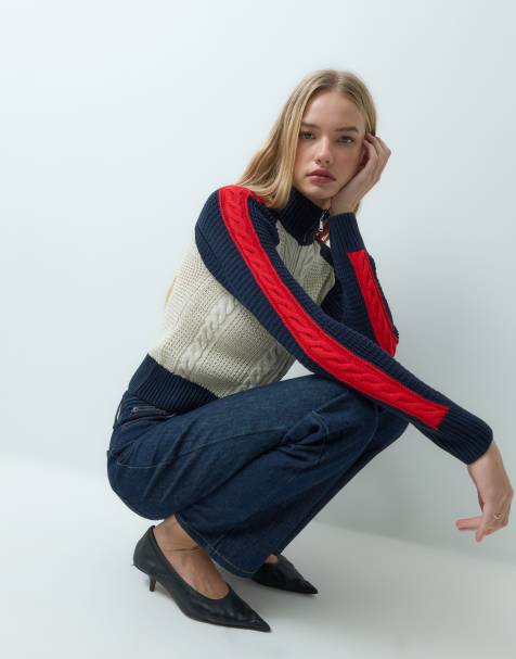 Mango veste en maille à col montant zippée devant en multicolore - view 1