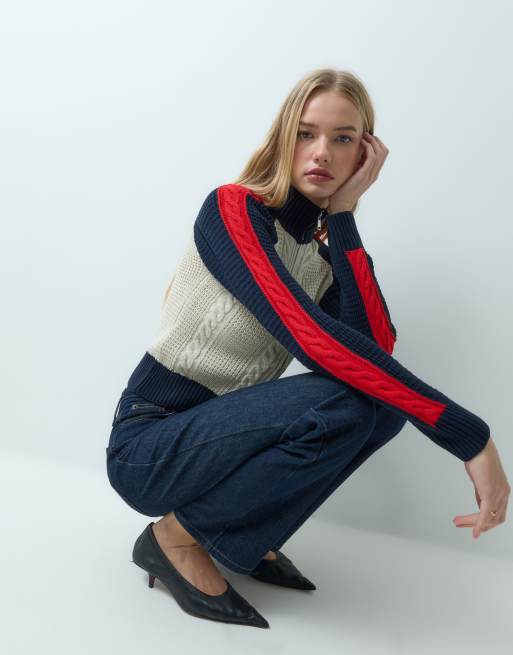 Mango veste en maille à col montant zippée devant en multicolore, 1 de 4