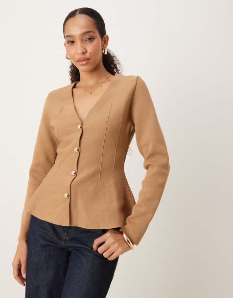 Mango - Veste en maille compacte avec ourlet évasé - Marron - view 1