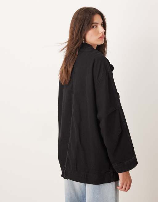 Mango - Veste longue en coton pur à détail poche - Noir, 4 de 4