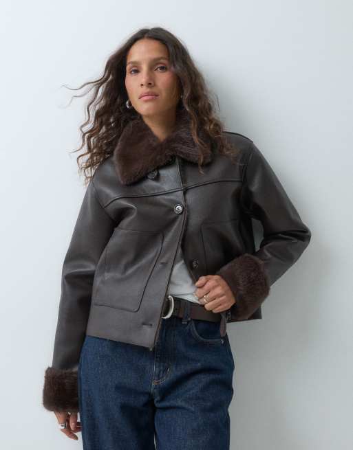 Mango veste marron avec finitions en faux-fur, 2 de 5