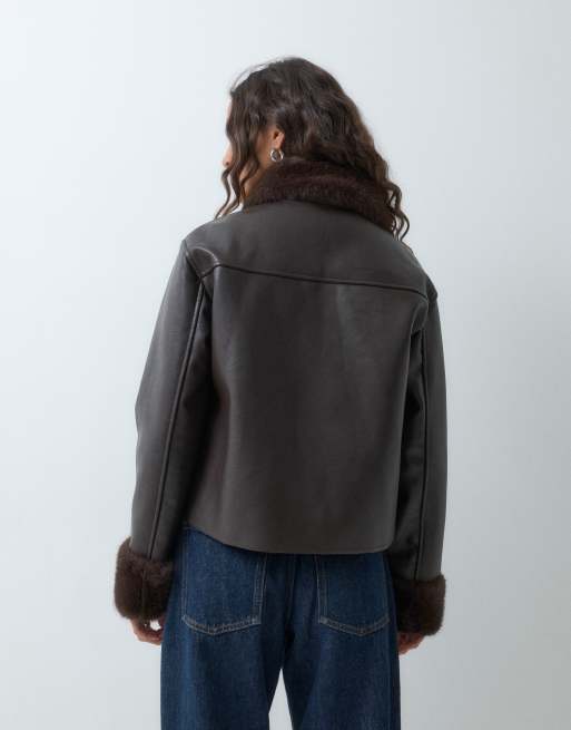 Mango veste marron avec finitions en faux-fur, 5 de 5