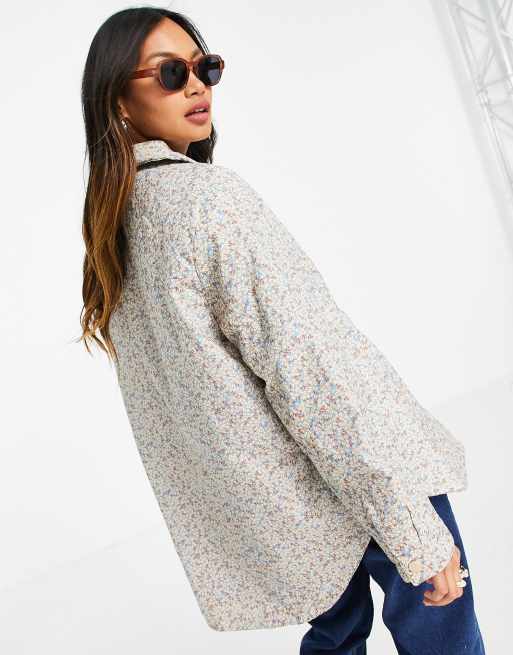 Mango Veste matelass e imprim petites fleurs Bleu clair