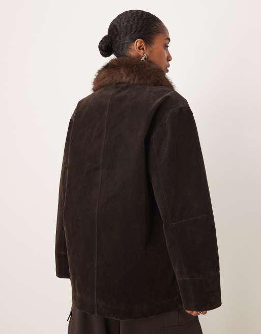 Mango - Veste parka en coton avec col en fausse fourrure - Marron, 3 de 4