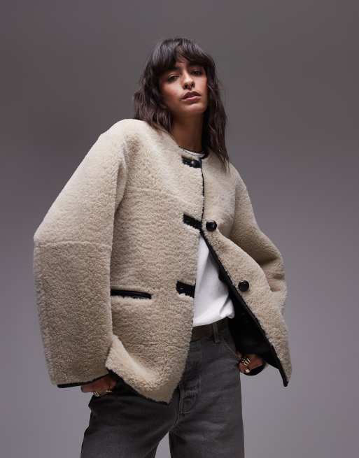 Shearling Veste Blanche Mango Mango Veste Sans Col Imitation Peau