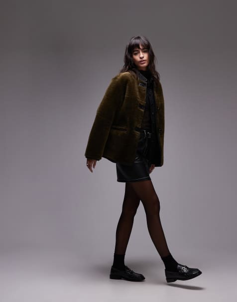  Mango - Veste sans col imitation peau de mouton avec détails contrastants - Vert foncé - view 1