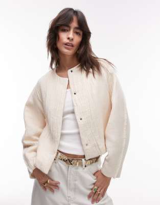 Mango - Veste structurée en coton à épaules tombantes - Blanc cassé