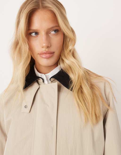 Mango - Veste style parka en coton mélangé à col contrastant - Beige, 3 de 4