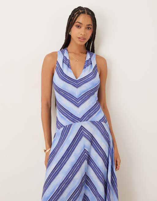Mango - Vestito blu a righe con scollo a V e vita scesa, 3 di 4