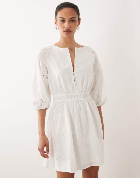 Mango - Vestito corto a maniche lunghe bianco con ricamo 100% cotone - view 1