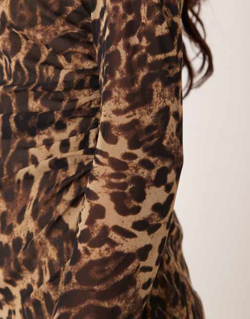 Mango - Vestito corto a maniche lunghe con stampa leopardata e arricciatura laterale, 4 di 4