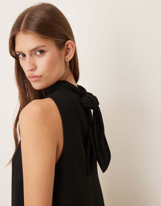 Mango - Vestito corto a trapezio nero allacciato al collo con fiocco, 3 di 4