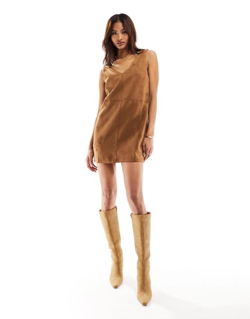 Mango - Vestito corto in camoscio color cuoio