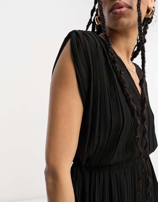 Mango - Vestito corto nero plissé, 3 di 4