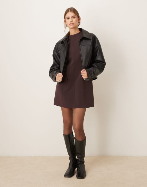 Mango - Vestito corto sartoriale senza maniche accollato strutturato marrone, 2 di 4
