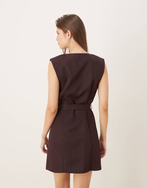 Mango - Vestito corto senza maniche sartoriali color fico, 3 di 4