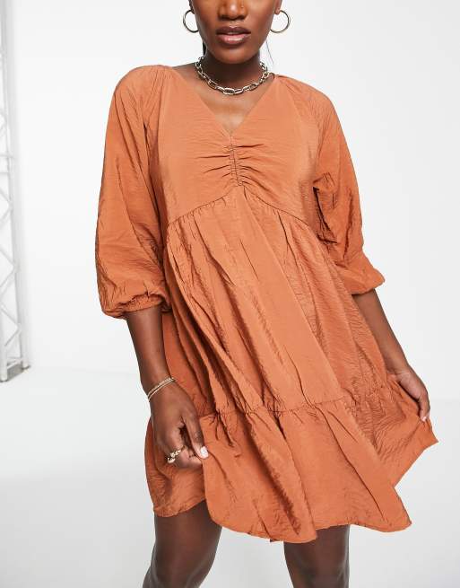 Mango - Vestito grembiule con scollo a V in popeline color terracotta