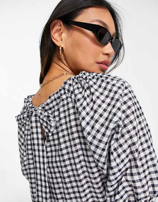 Mango - Vestito grembiule lungo a quadretti monocromatici, 3 di 4