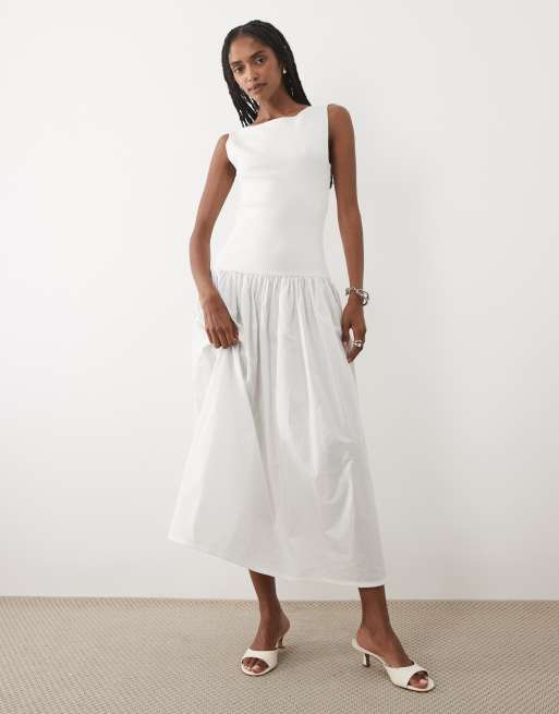 Mango - Vestito lungo a palloncino in misto cotone bianco, 2 di 4