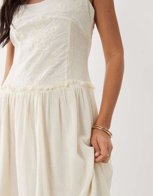 Mango - Vestito lungo con spalline sottili in 100% cotone ricamato colore neutro, 2 di 4