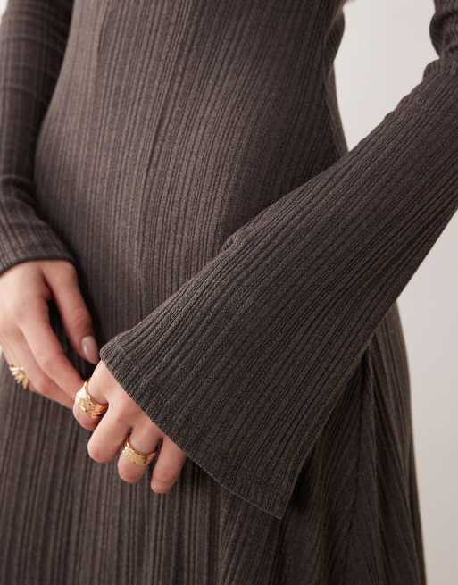 Mango - Vestito lungo grigio con maniche svasate, 3 di 4