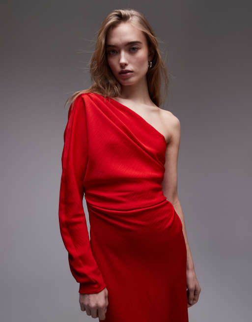 Mango Vestito lungo monospalla rosso con manica lunga ASOS