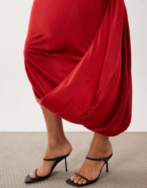 Mango vestito lungo rosso con dettaglio foulard e spalle scoperte, 3 di 4