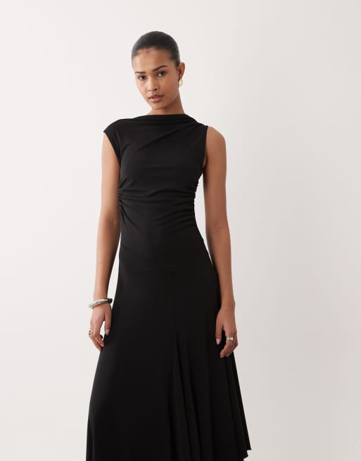 Mango - Vestito lungo senza maniche nero con fondo asimmetrico, 2 di 4