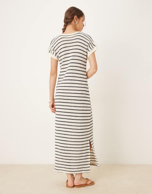 Mango - Vestito lungo stile polo bianco bianco e nero a righe , 3 di 4