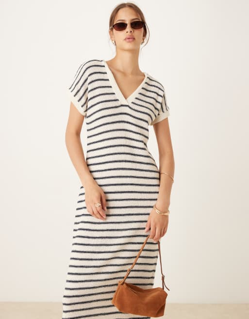 Mango - Vestito lungo stile polo bianco bianco e nero a righe , 4 di 4