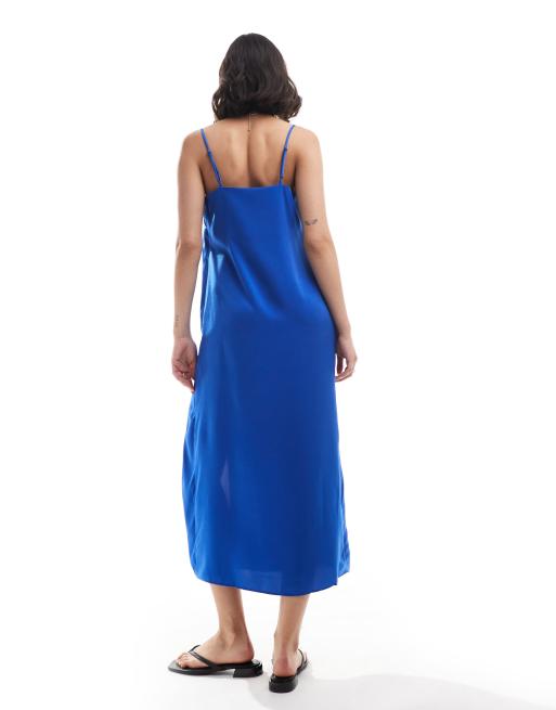 Mango - Vestito midi a canottiera blu con spacco sul davanti, 4 di 4