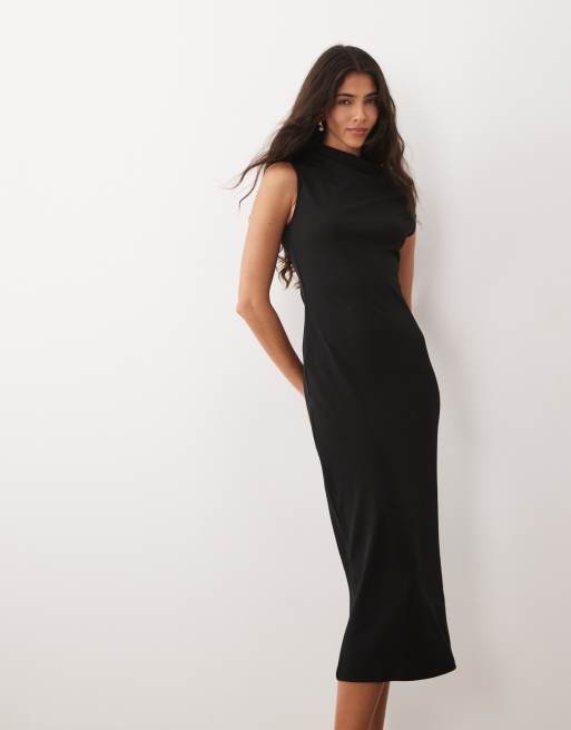 Mango - Vestito midi asimmetrico a maniche corte nero, 2 di 4