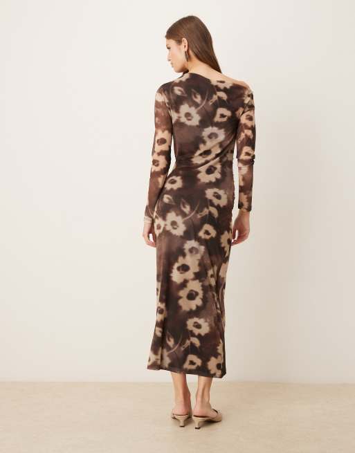 Mango Vestito midi asimmetrico a maniche lunghe con stampa a