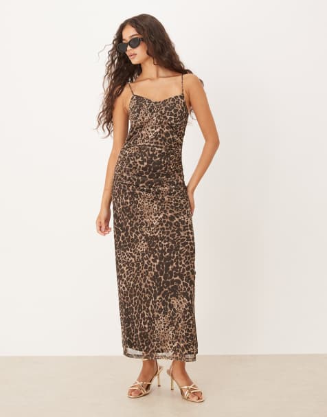 Mango - Vestito midi attillato marrone con stampa leopardata e arricciature - view 1