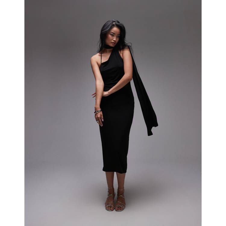 Mango Vestito midi avvolgente drappeggiato nero ASOS