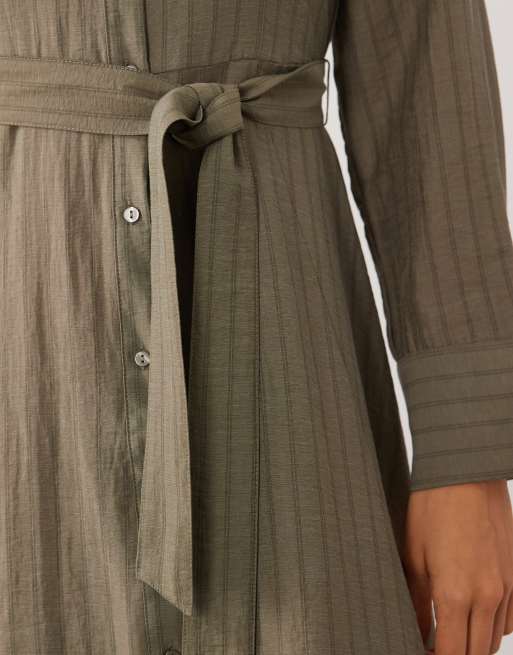 Mango vestito midi chemisier a righe verdi con cintura da annodare in vita, 2 di 4