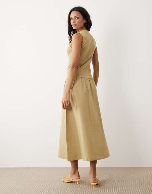 Mango - Vestito midi con scollo a vogatore in misto cotone kaki, 2 di 4