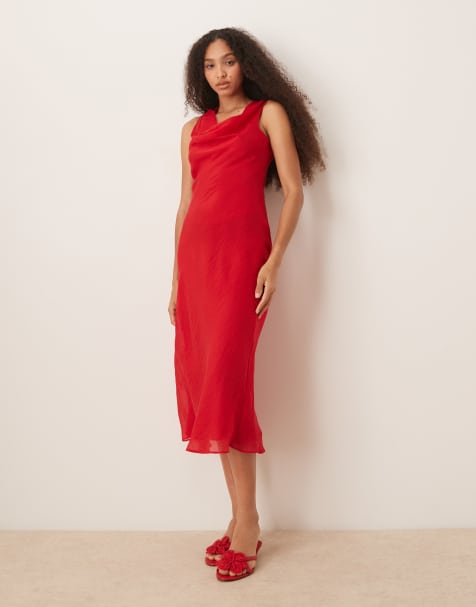Mango - Vestito midi con scollo ad anello in raso rosso - view 1